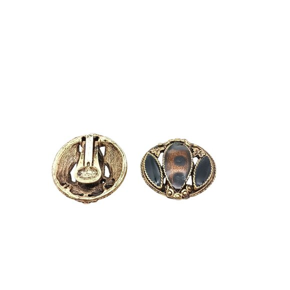 Vintage Avon Clip-On Earrings With Faux Onyx & Brown Enamel Accents In Gold-Tone - Picture 4 of 4